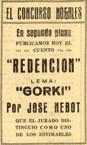 El Liberal (1926.09.01) anunciando la publicación de un cuento de José Nebot hijo